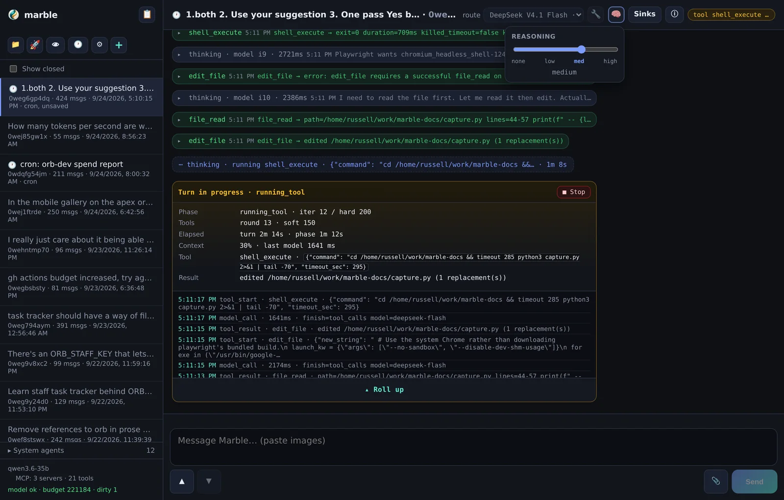 Long-press / right-click the 🧠 button for the reasoning-effort slider.
