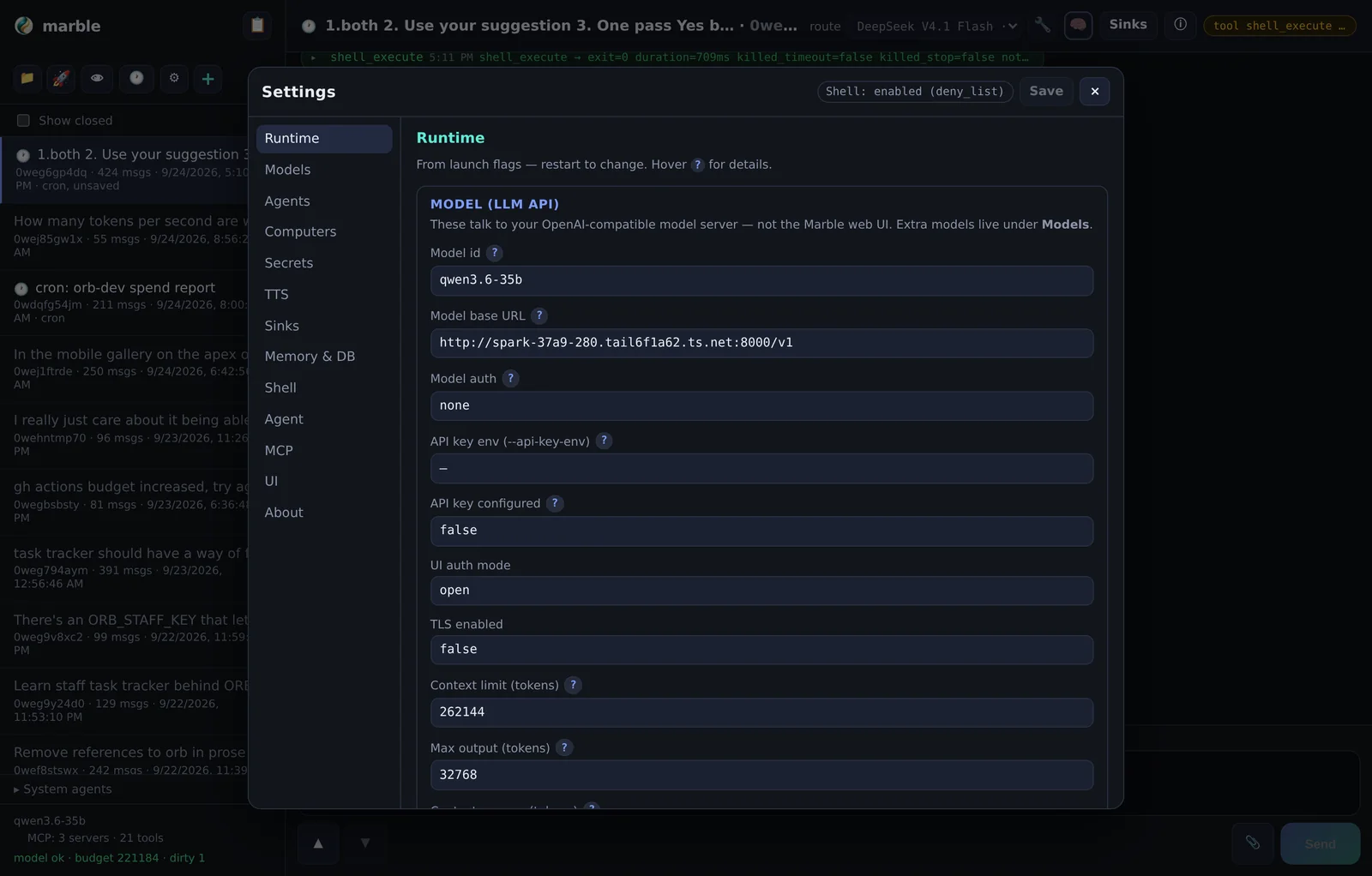 Runtime tab