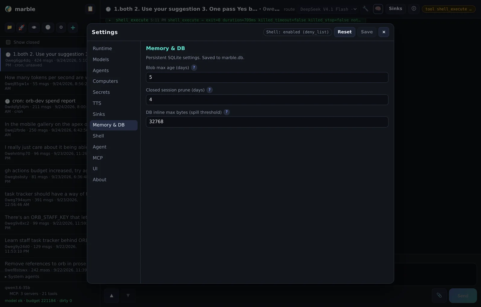 Memory and DB tab